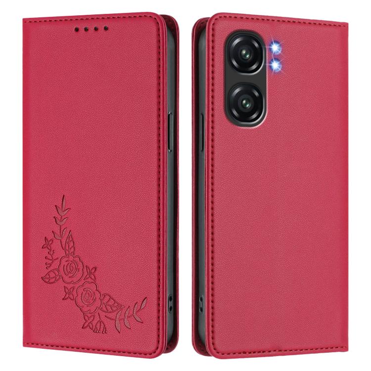 For Oukitel C58 / C58 Pro Peony Embossed Magnetic RFID Vegan Leather Phone Case