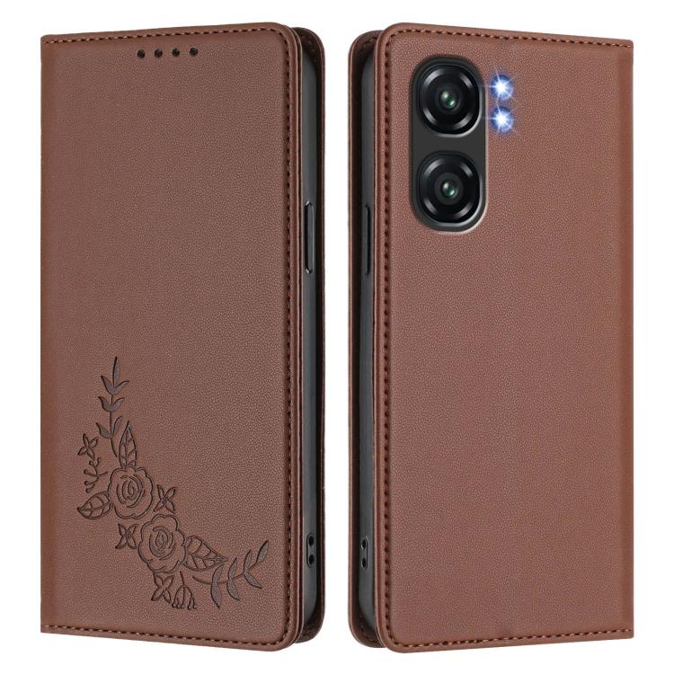 For Oukitel C58 / C58 Pro Peony Embossed Magnetic RFID Vegan Leather Phone Case
