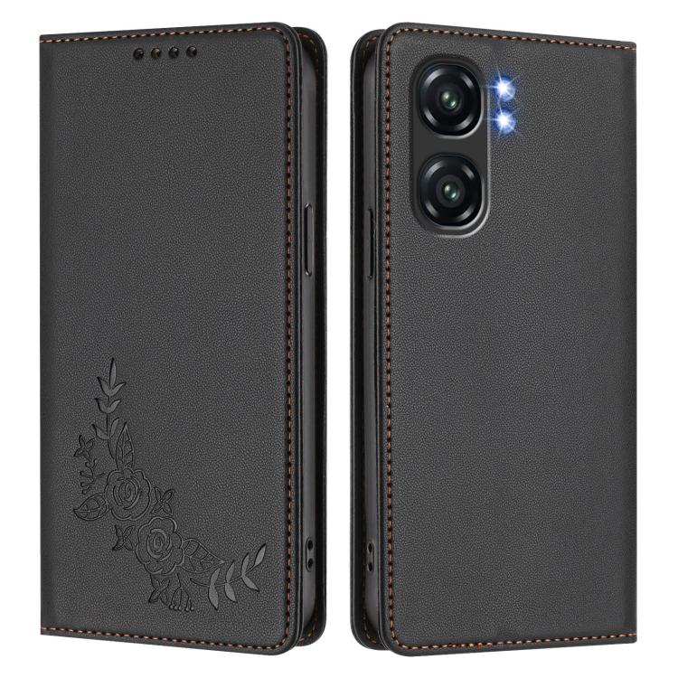 For Oukitel C58 / C58 Pro Peony Embossed Magnetic RFID Vegan Leather Phone Case
