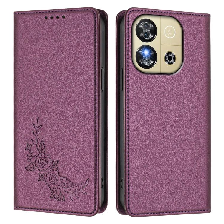 For Oukitel C57S / C57 Pro Peony Embossed Magnetic RFID Vegan Leather Phone Case
