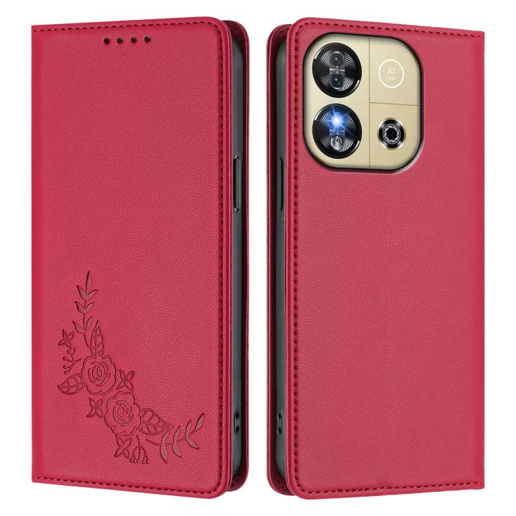 For Oukitel C57S / C57 Pro Peony Embossed Magnetic RFID Vegan Leather Phone Case