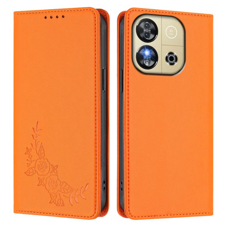 For Oukitel C57S / C57 Pro Peony Embossed Magnetic RFID Vegan Leather Phone Case