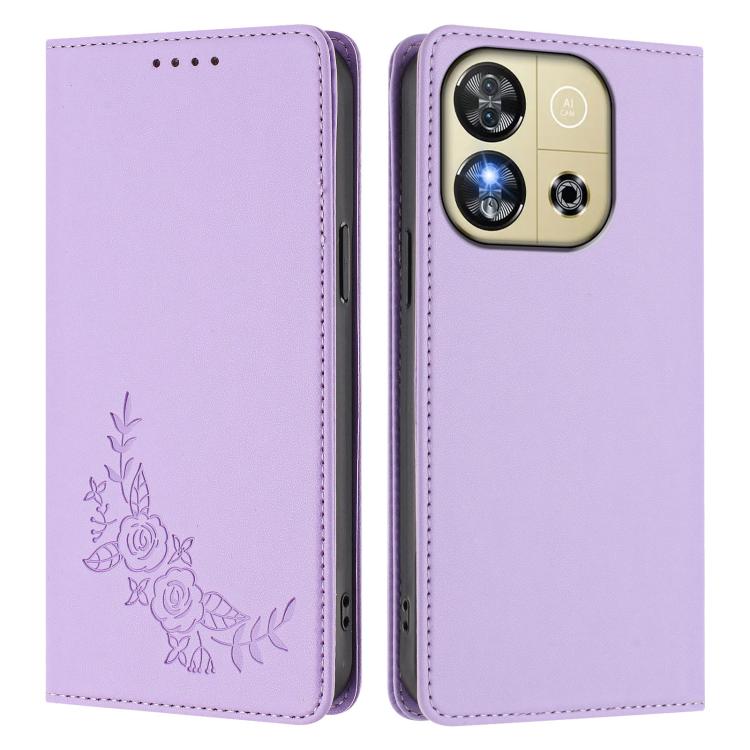 For Oukitel C57S / C57 Pro Peony Embossed Magnetic RFID Vegan Leather Phone Case