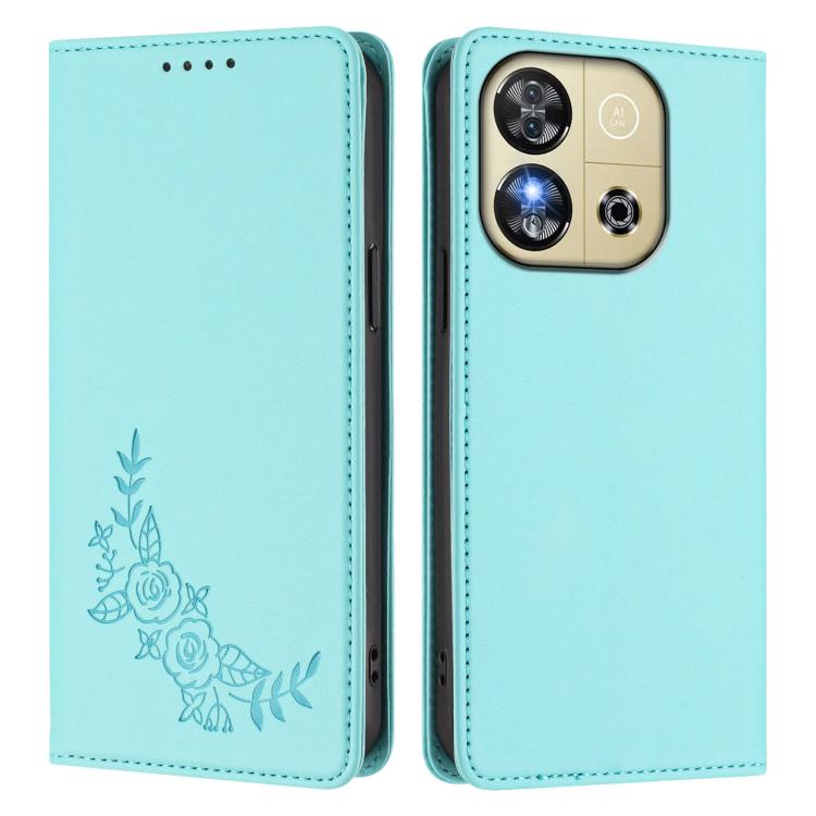 For Oukitel C57S / C57 Pro Peony Embossed Magnetic RFID Vegan Leather Phone Case