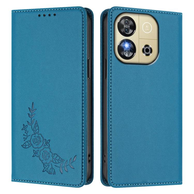 For Oukitel C57S / C57 Pro Peony Embossed Magnetic RFID Vegan Leather Phone Case