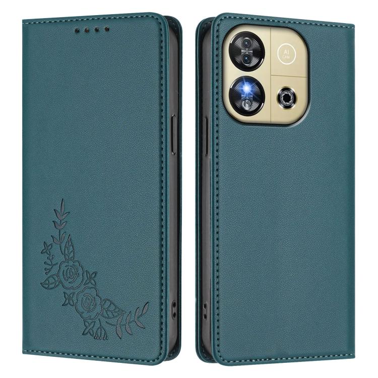 For Oukitel C57S / C57 Pro Peony Embossed Magnetic RFID Vegan Leather Phone Case