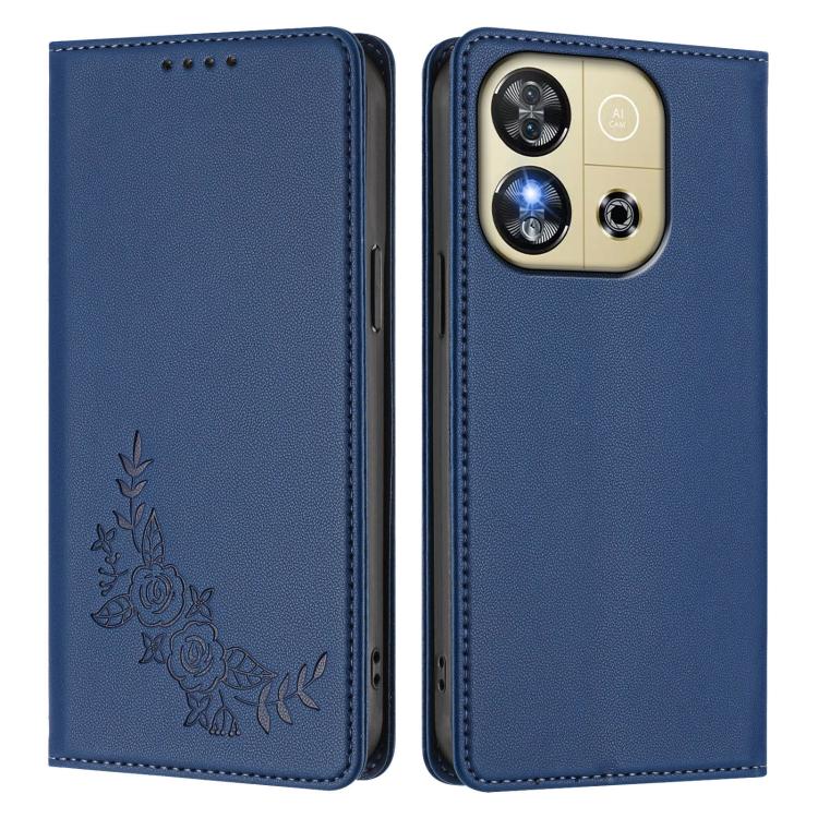 For Oukitel C57S / C57 Pro Peony Embossed Magnetic RFID Vegan Leather Phone Case