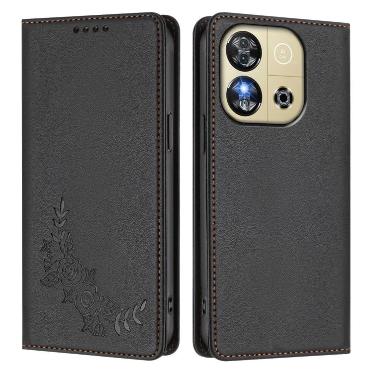 For Oukitel C57S / C57 Pro Peony Embossed Magnetic RFID Vegan Leather Phone Case