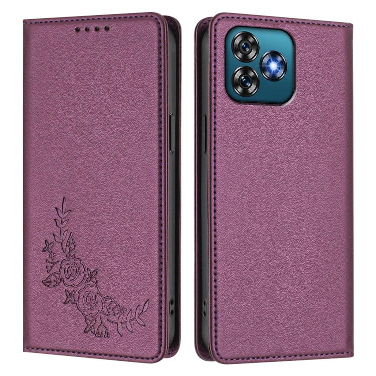 For Oukitel C53 Peony Embossed Magnetic RFID Vegan Leather Phone Case