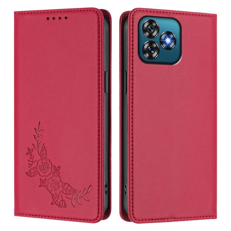 For Oukitel C53 Peony Embossed Magnetic RFID Vegan Leather Phone Case