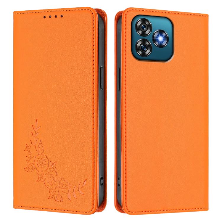 For Oukitel C53 Peony Embossed Magnetic RFID Vegan Leather Phone Case