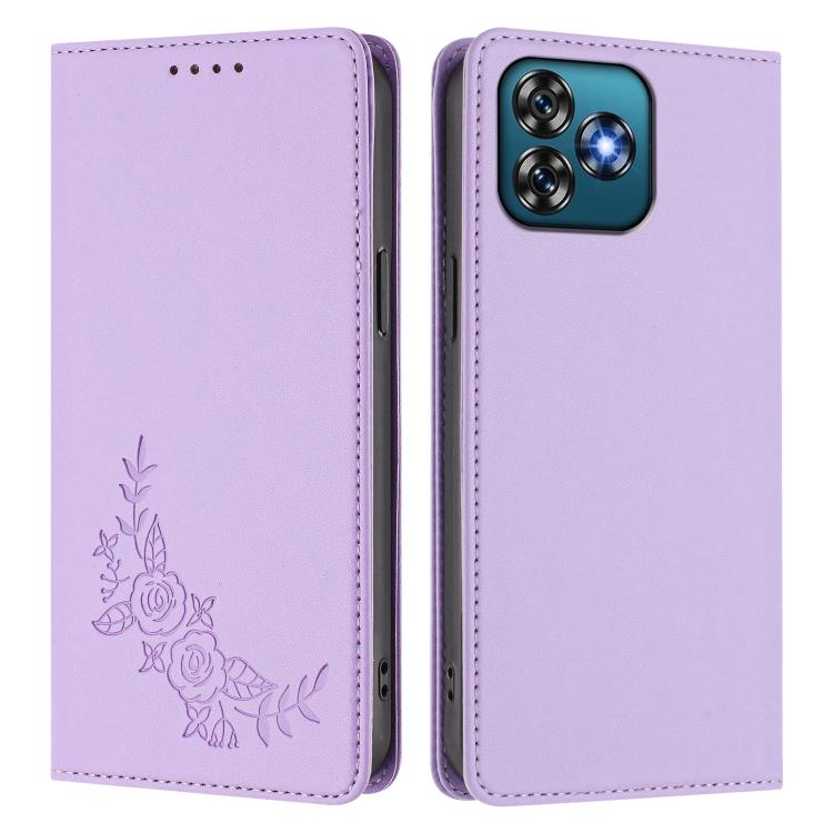 For Oukitel C53 Peony Embossed Magnetic RFID Vegan Leather Phone Case