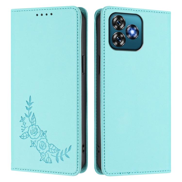 For Oukitel C53 Peony Embossed Magnetic RFID Vegan Leather Phone Case