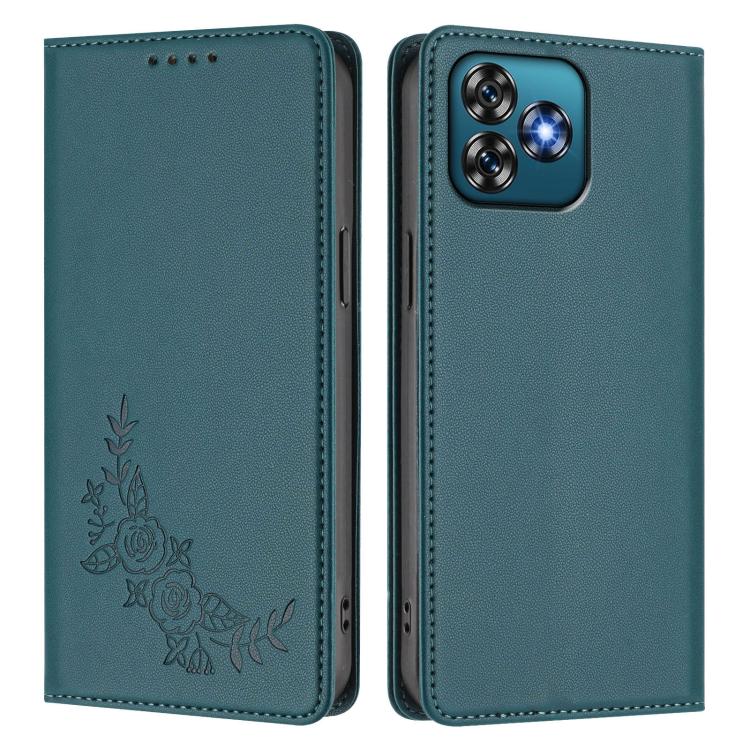 For Oukitel C53 Peony Embossed Magnetic RFID Vegan Leather Phone Case