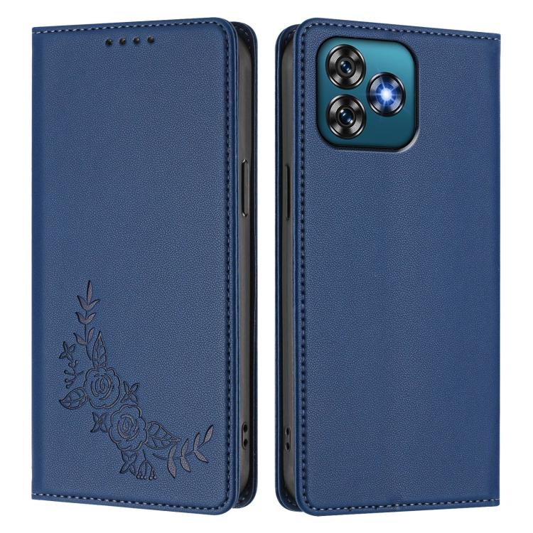 For Oukitel C53 Peony Embossed Magnetic RFID Vegan Leather Phone Case
