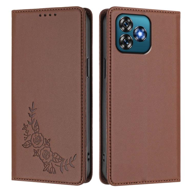 For Oukitel C53 Peony Embossed Magnetic RFID Vegan Leather Phone Case