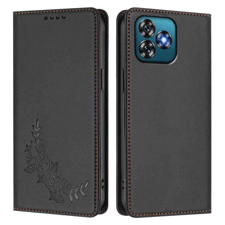 For Oukitel C53 Peony Embossed Magnetic RFID Vegan Leather Phone Case