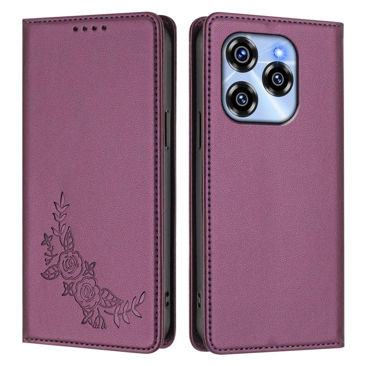 For Oukitel C50 Peony Embossed Magnetic RFID Vegan Leather Phone Case