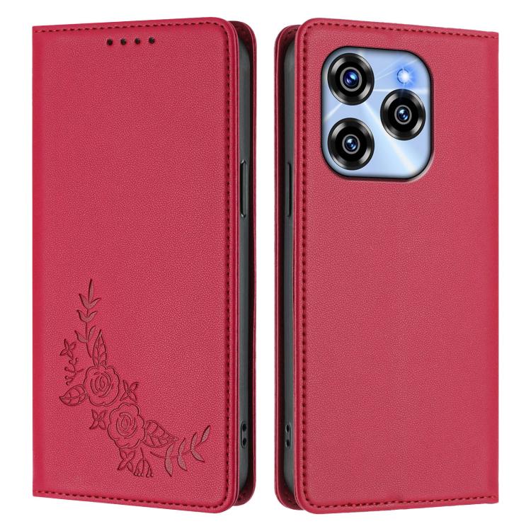 For Oukitel C50 Peony Embossed Magnetic RFID Vegan Leather Phone Case