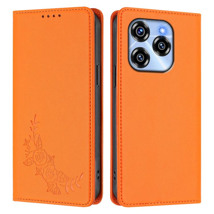 For Oukitel C50 Peony Embossed Magnetic RFID Vegan Leather Phone Case