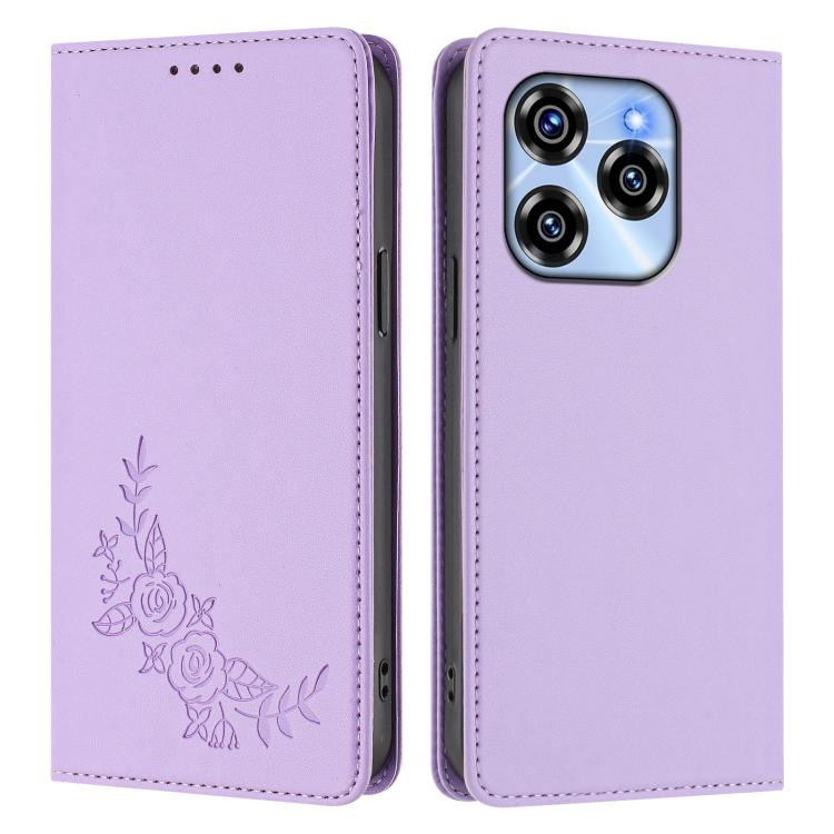 For Oukitel C50 Peony Embossed Magnetic RFID Vegan Leather Phone Case