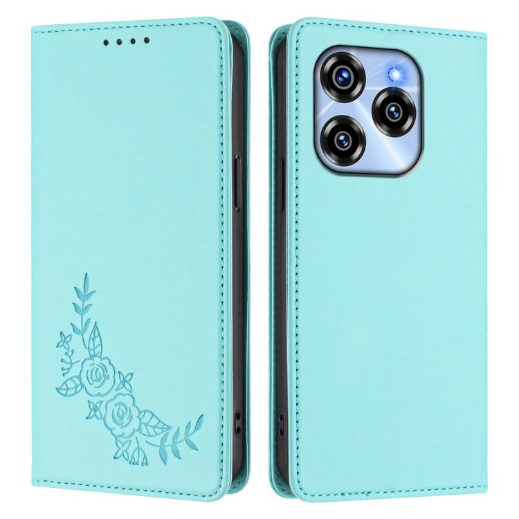 For Oukitel C50 Peony Embossed Magnetic RFID Vegan Leather Phone Case