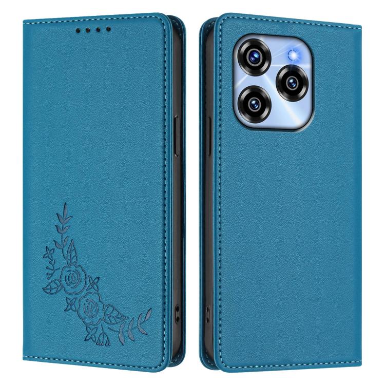For Oukitel C50 Peony Embossed Magnetic RFID Vegan Leather Phone Case
