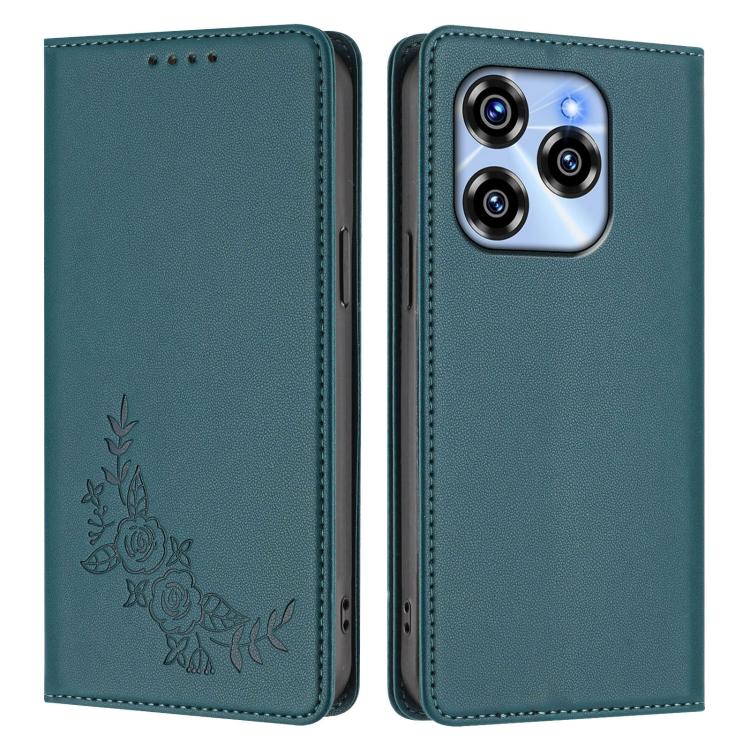 For Oukitel C50 Peony Embossed Magnetic RFID Vegan Leather Phone Case