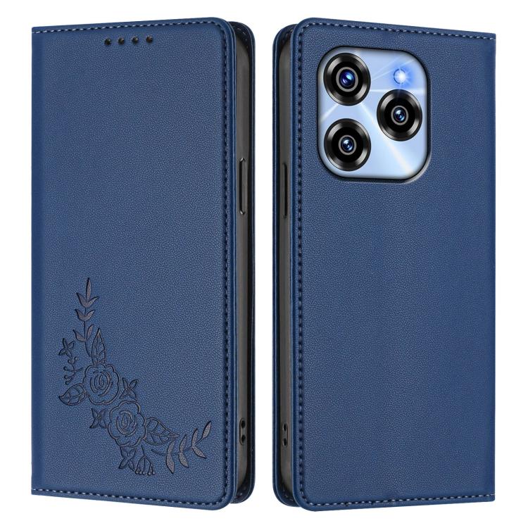 For Oukitel C50 Peony Embossed Magnetic RFID Vegan Leather Phone Case