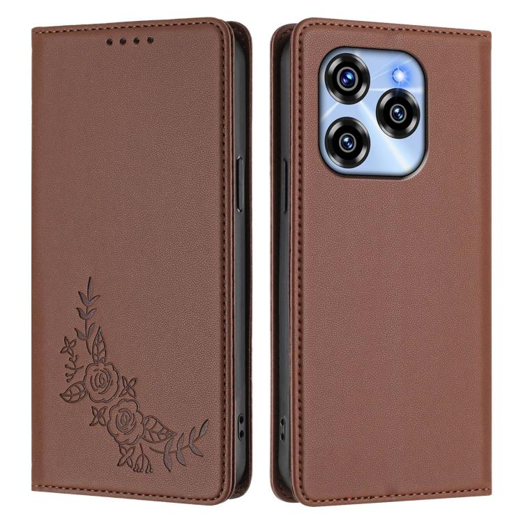 For Oukitel C50 Peony Embossed Magnetic RFID Vegan Leather Phone Case