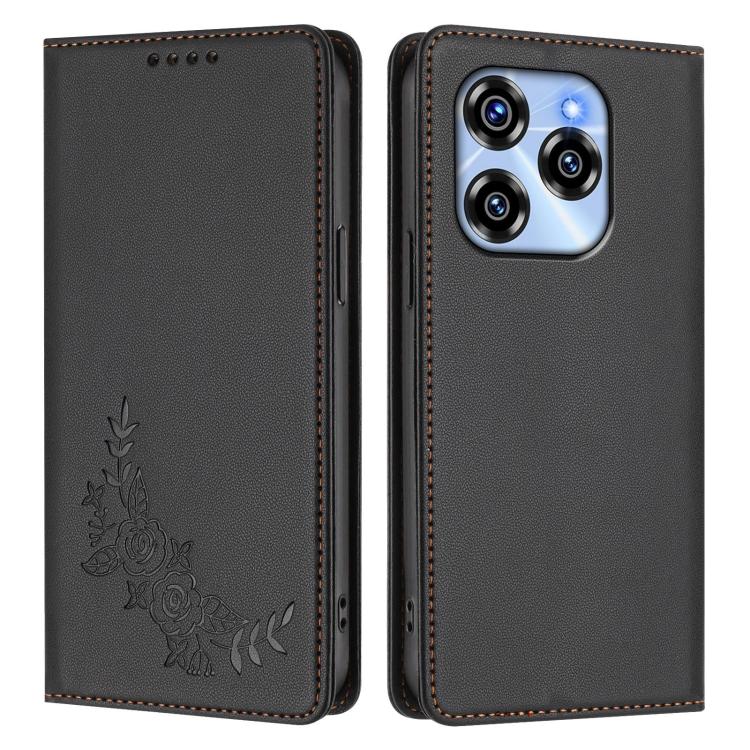 For Oukitel C50 Peony Embossed Magnetic RFID Vegan Leather Phone Case