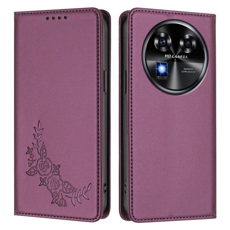 For Oukitel C37 Peony Embossed Magnetic RFID Vegan Leather Phone Case