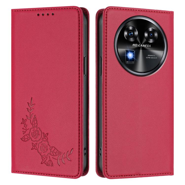 For Oukitel C37 Peony Embossed Magnetic RFID Vegan Leather Phone Case