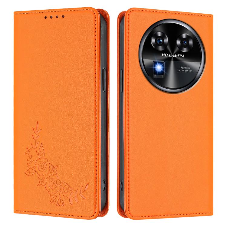 For Oukitel C37 Peony Embossed Magnetic RFID Vegan Leather Phone Case