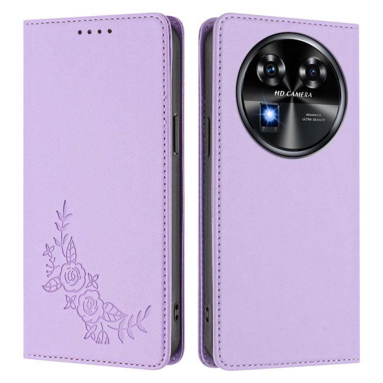 For Oukitel C37 Peony Embossed Magnetic RFID Vegan Leather Phone Case