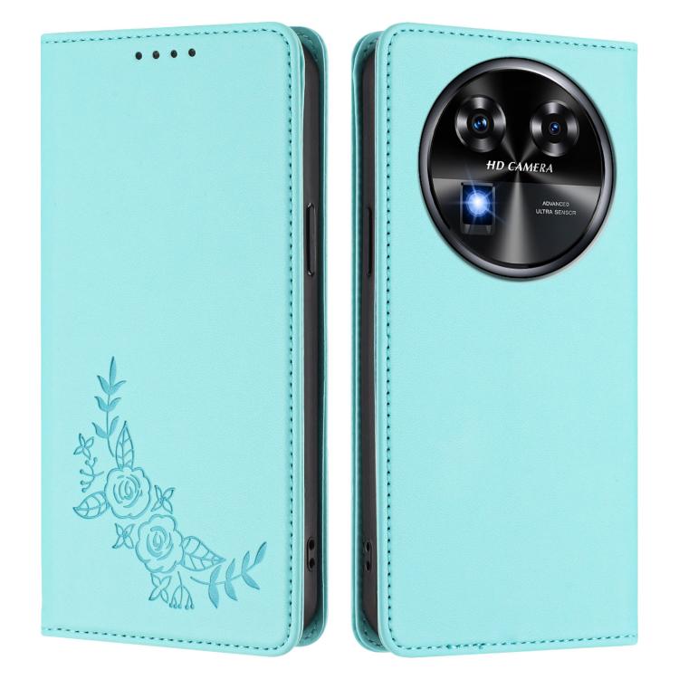 For Oukitel C37 Peony Embossed Magnetic RFID Vegan Leather Phone Case