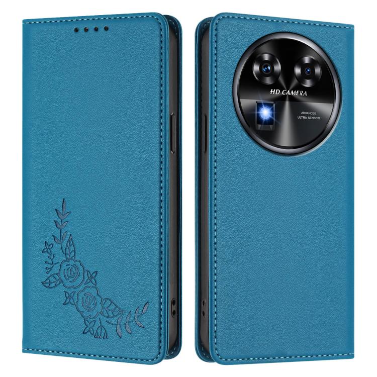For Oukitel C37 Peony Embossed Magnetic RFID Vegan Leather Phone Case