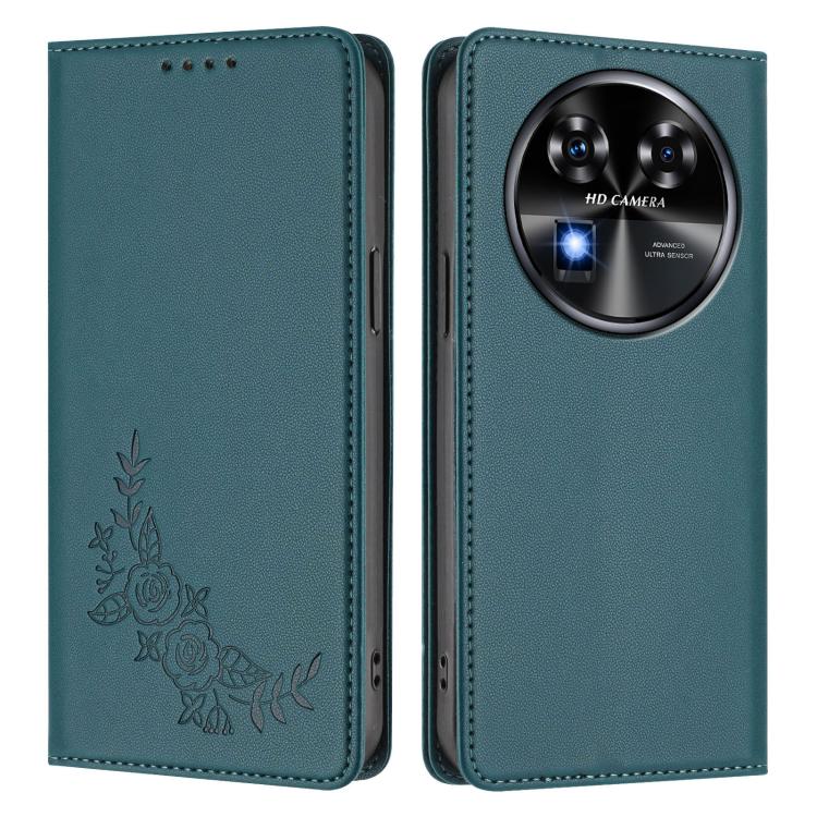 For Oukitel C37 Peony Embossed Magnetic RFID Vegan Leather Phone Case