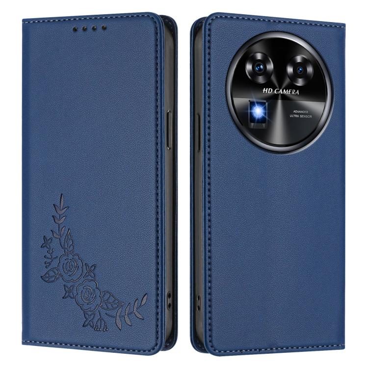 For Oukitel C37 Peony Embossed Magnetic RFID Vegan Leather Phone Case