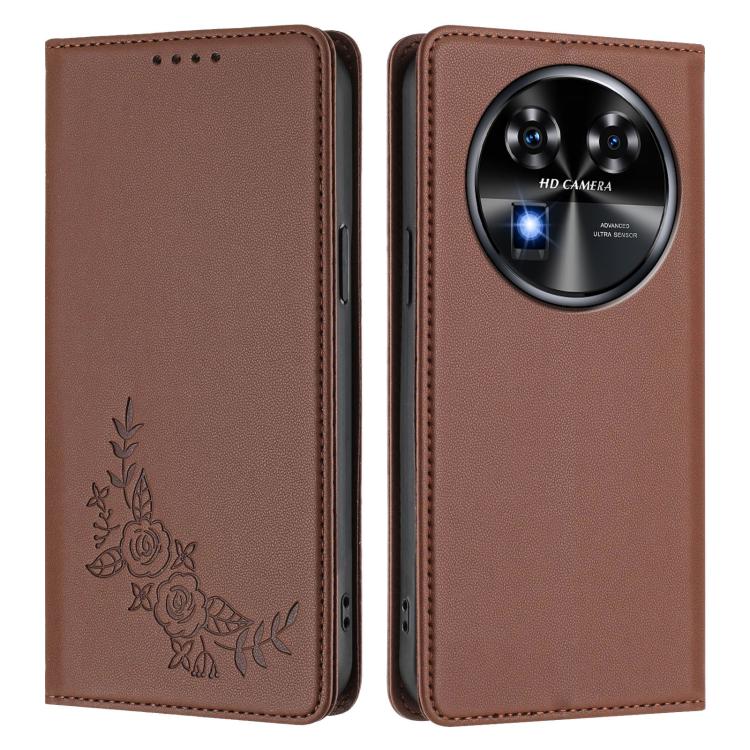 For Oukitel C37 Peony Embossed Magnetic RFID Vegan Leather Phone Case