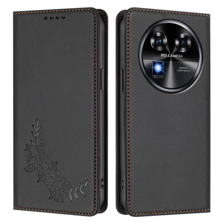 For Oukitel C37 Peony Embossed Magnetic RFID Vegan Leather Phone Case
