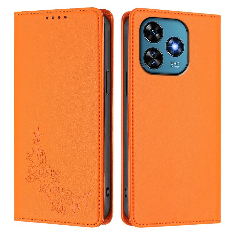 For Oukitel C51 Peony Embossed Magnetic RFID Vegan Leather Phone Case