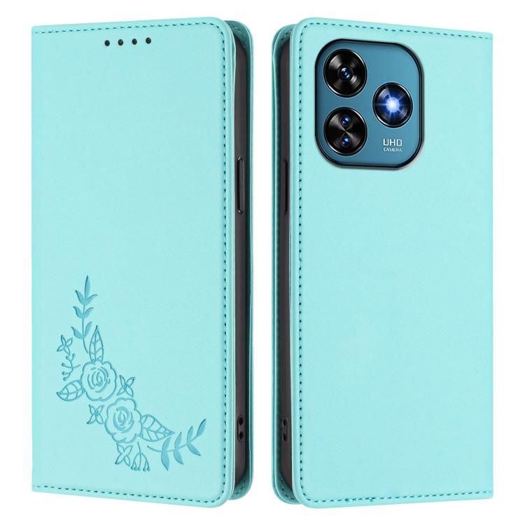 For Oukitel C51 Peony Embossed Magnetic RFID Vegan Leather Phone Case