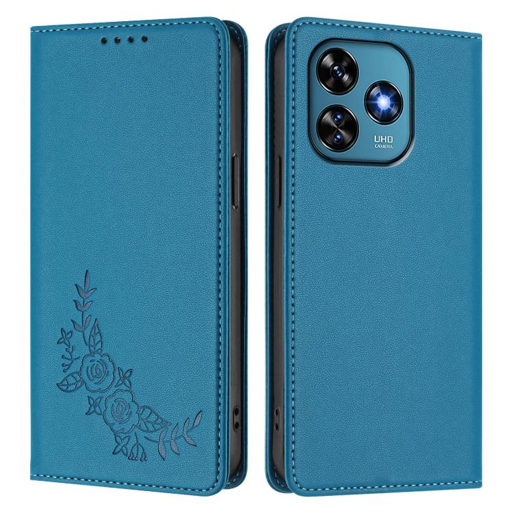 For Oukitel C51 Peony Embossed Magnetic RFID Vegan Leather Phone Case
