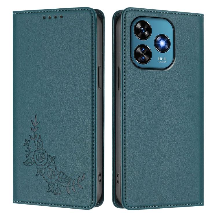 For Oukitel C51 Peony Embossed Magnetic RFID Vegan Leather Phone Case