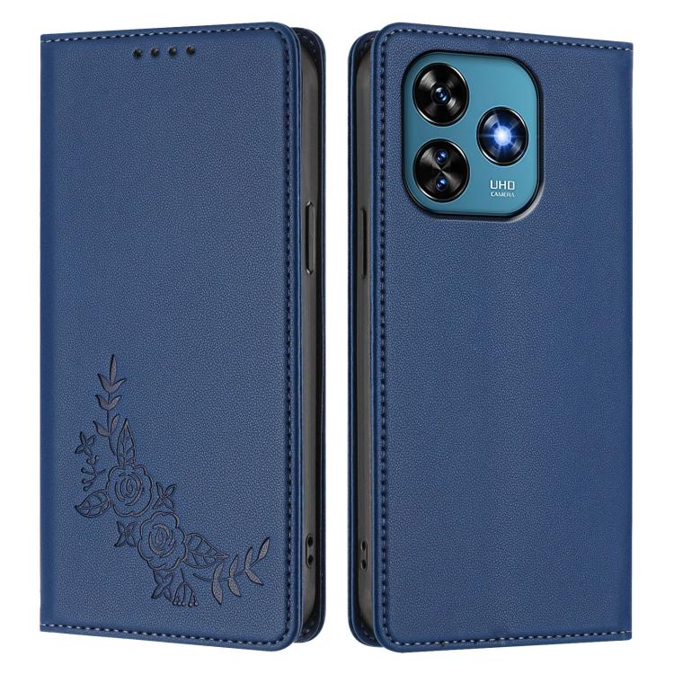 For Oukitel C51 Peony Embossed Magnetic RFID Vegan Leather Phone Case