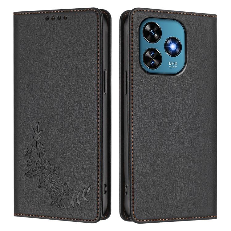 For Oukitel C51 Peony Embossed Magnetic RFID Vegan Leather Phone Case