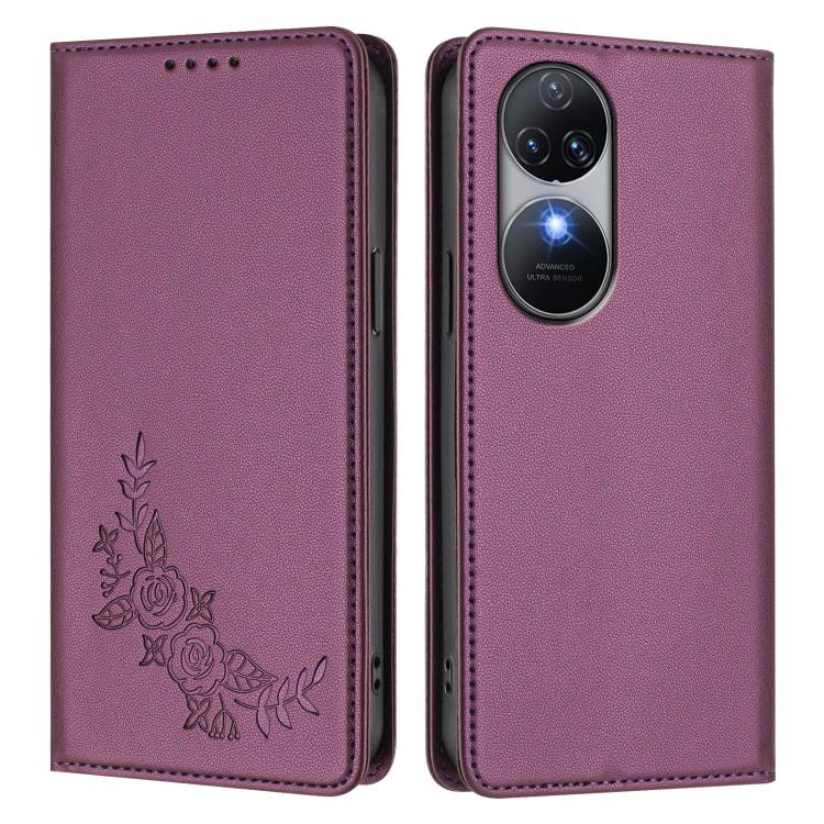 For Oukitel C38 Peony Embossed Magnetic RFID Vegan Leather Phone Case