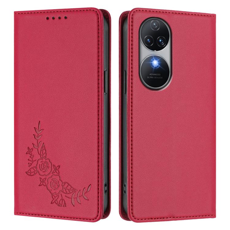 For Oukitel C38 Peony Embossed Magnetic RFID Vegan Leather Phone Case