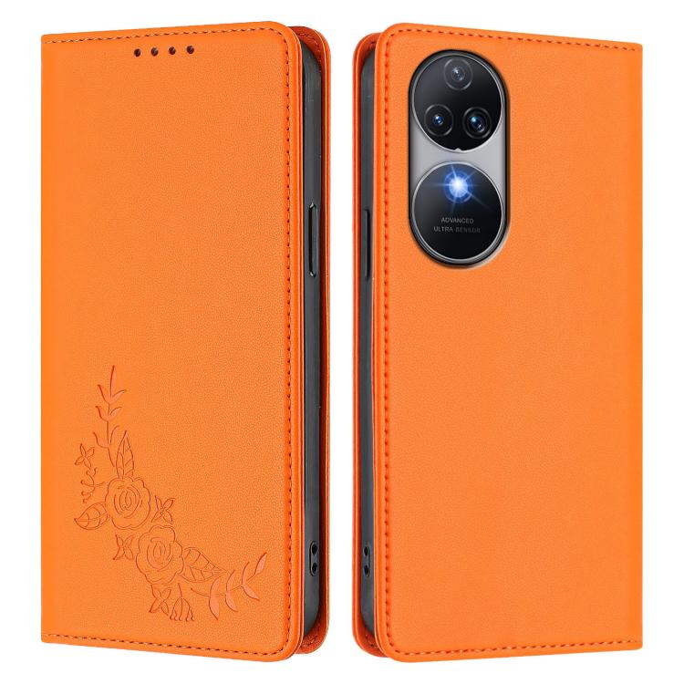 For Oukitel C38 Peony Embossed Magnetic RFID Vegan Leather Phone Case
